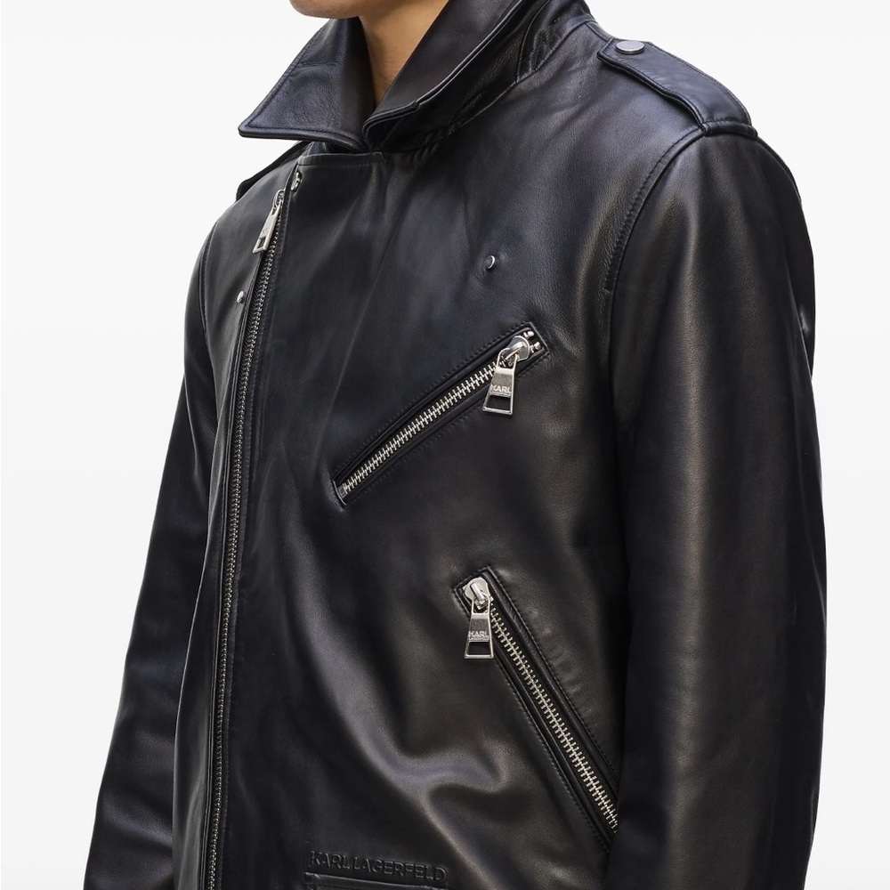 New 2025 Karl Lagerfeld Farfetch Men's Black Lambskin Leather Jacket Large L - Picture 6 of 9